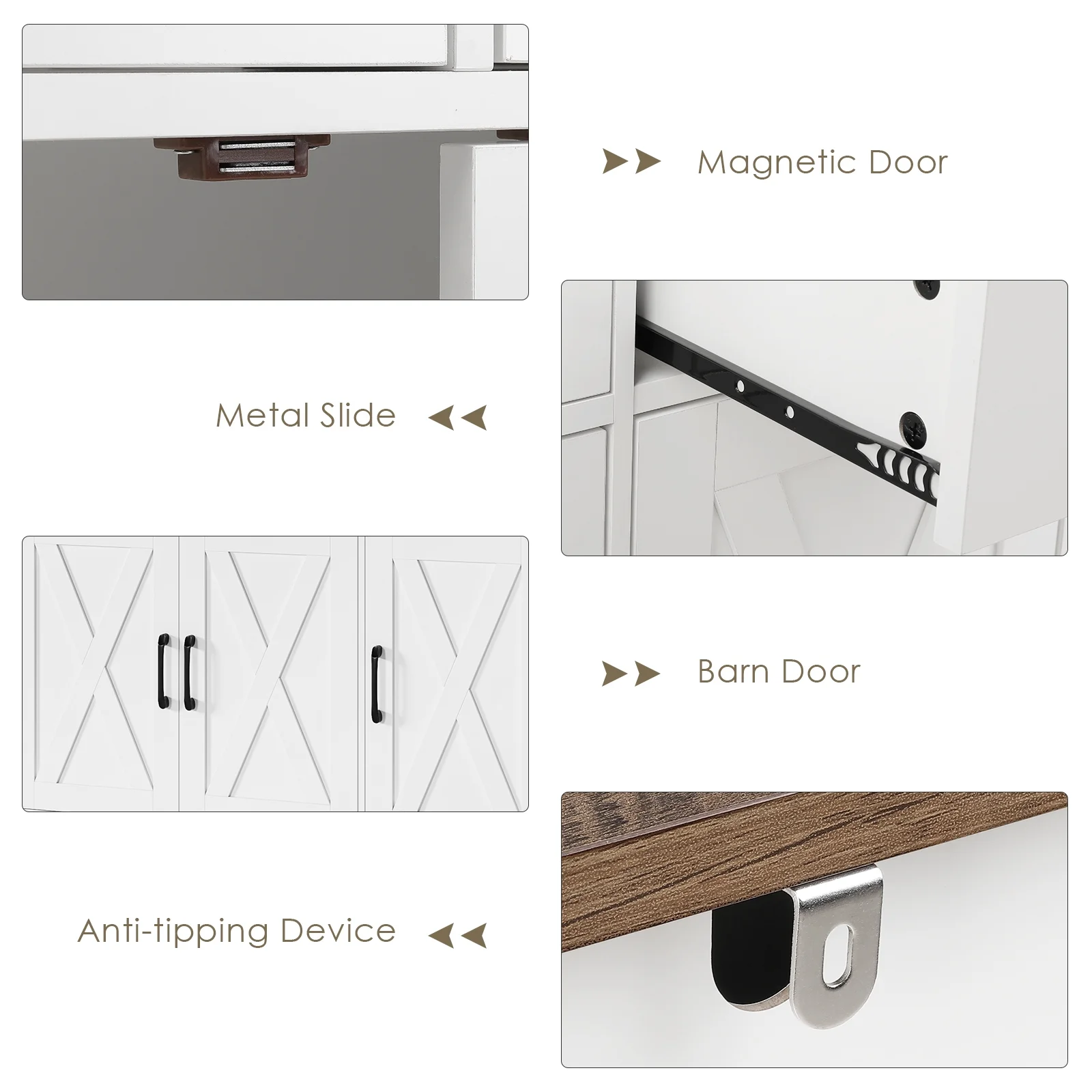 Homfa 42.5‘’ Kitchen Buffet Sideboard Cabinet, 3 Drawers Farmhouse Coffee Bar Storage Cabinet with Adjustable Shelf, White - Curated Treasures Market