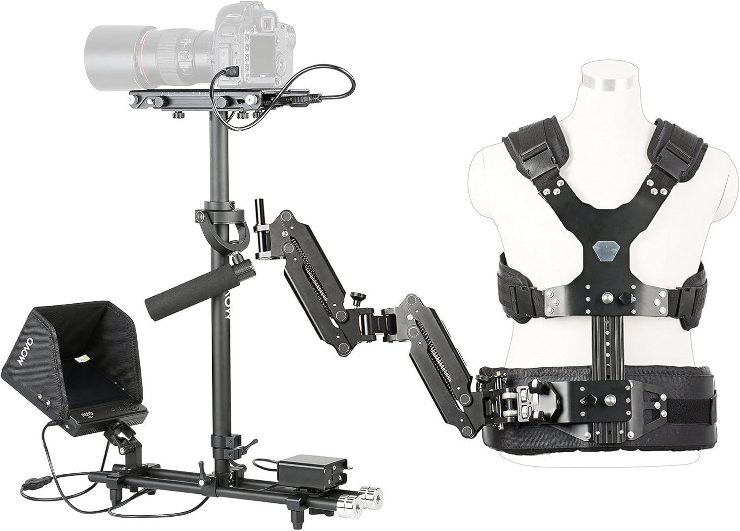 Movo X100 Ultimate Steadycam System Bundle - Includes Handheld Video Stabilizer, Vest with Dual Articulating Arm, LCD Field Monitor and Deluxe Carrying Case