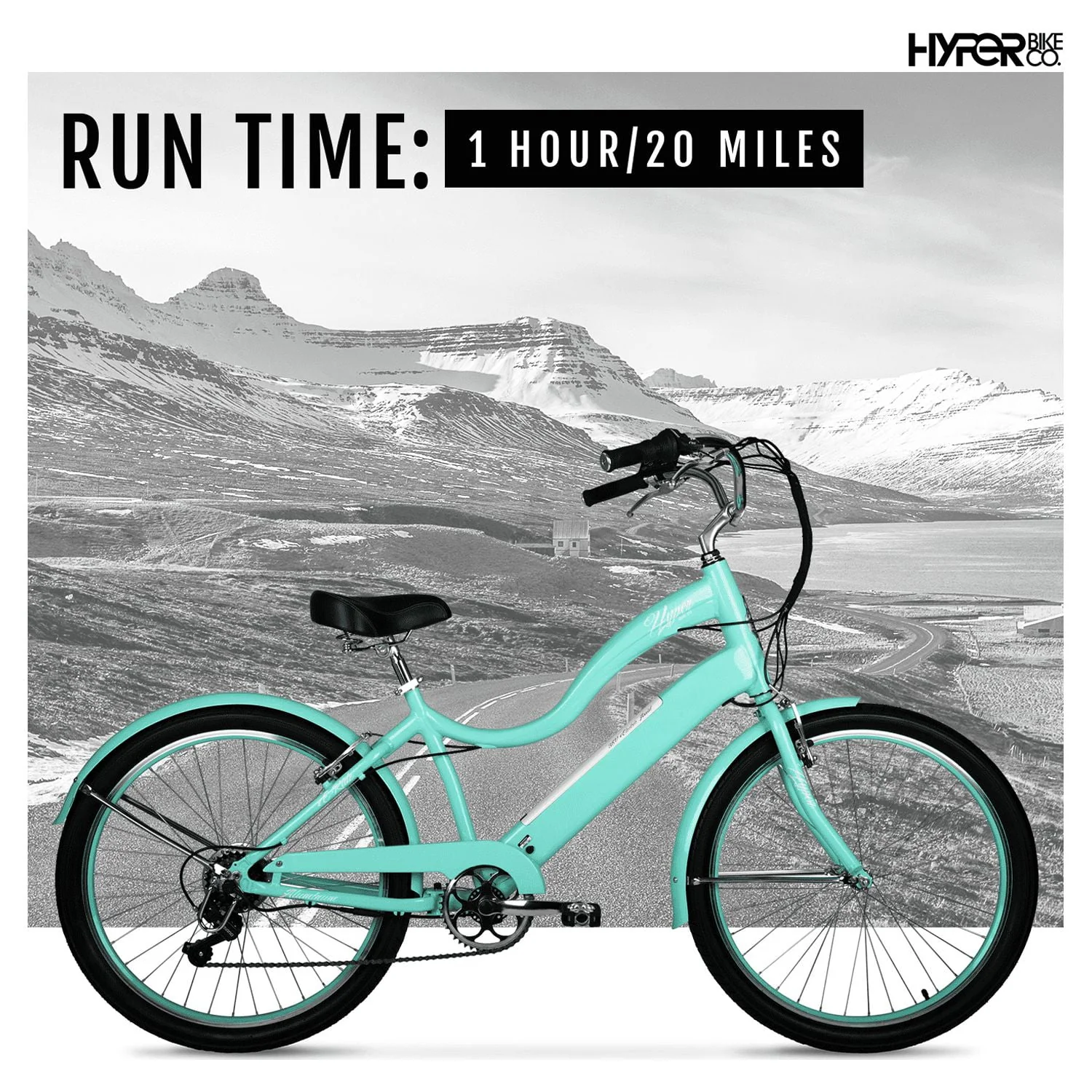Hyper Bicycles E-Ride 26 Ladies 36V Electric Cruiser E-Bike for Adults, Pedal-Assist, 250W Motor, Turquoise