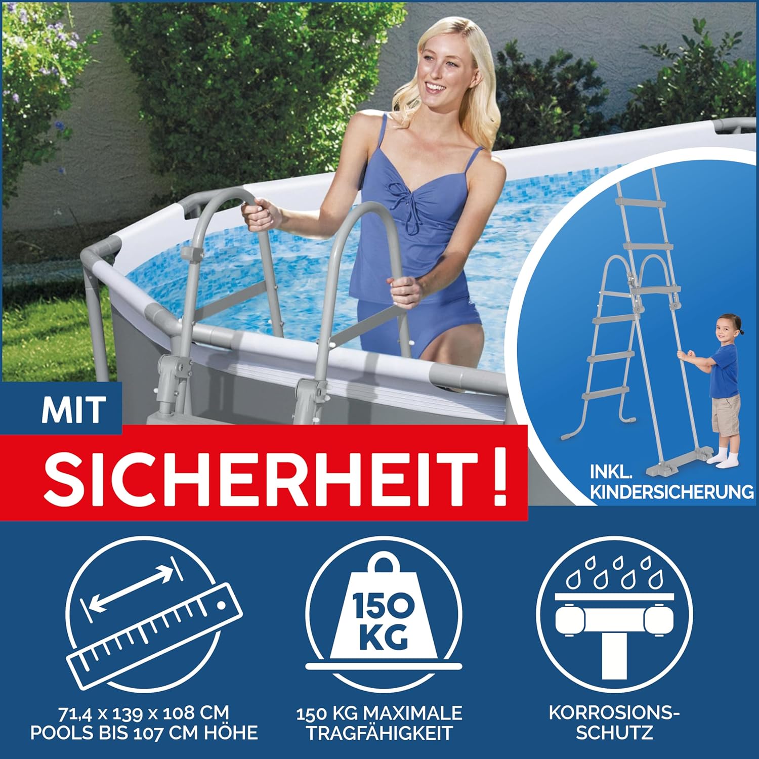 Bestway Power Steel Frame Pool Complete Set with Filter Pump 488 x 305 x 107 cm Oval Grey