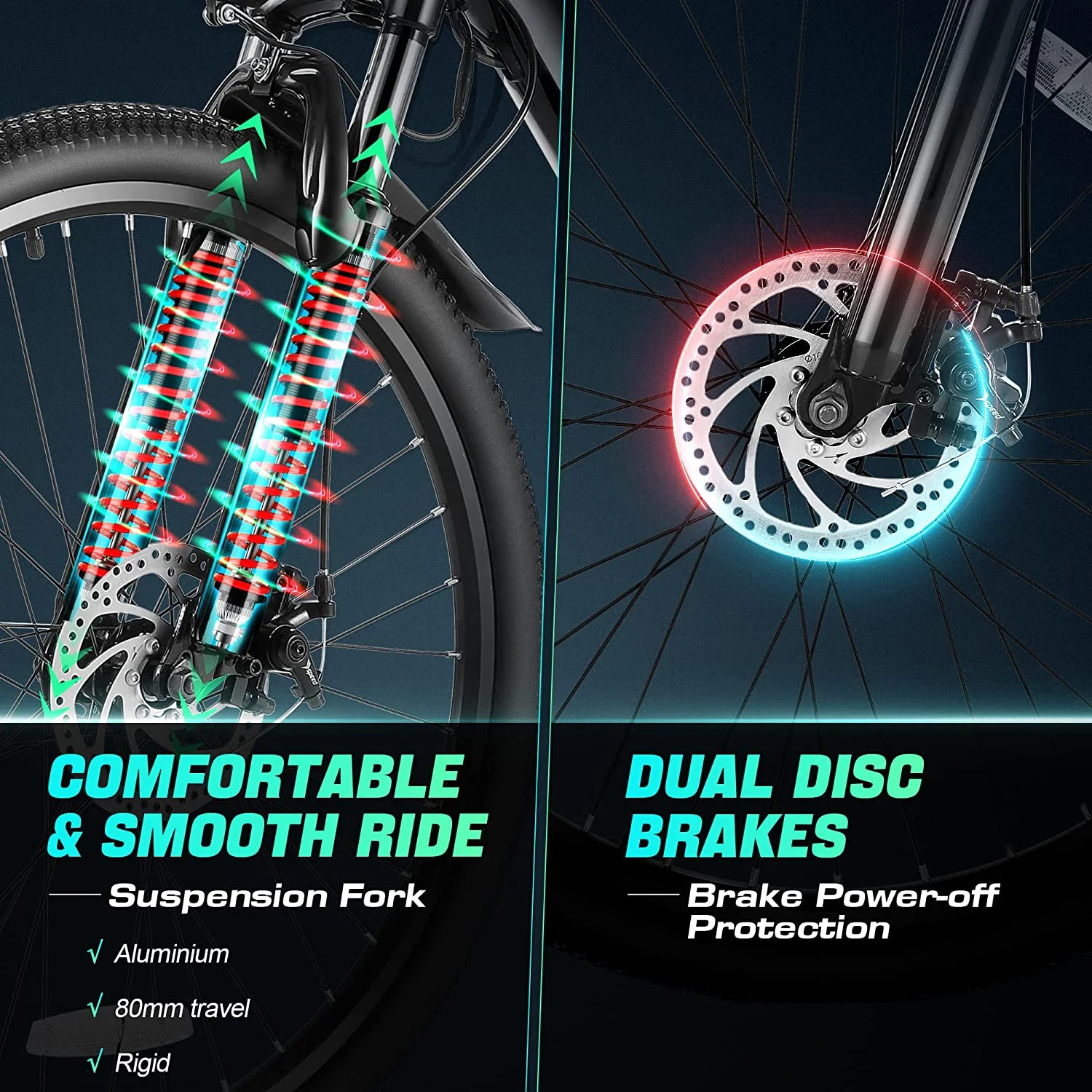 Vivi Electric Bike 26 Adult Electric Mountain Bike 500W Hardtail Electric Commuter Bike 21 Speed with Cruise Control Up to 20MPH & 50Miles