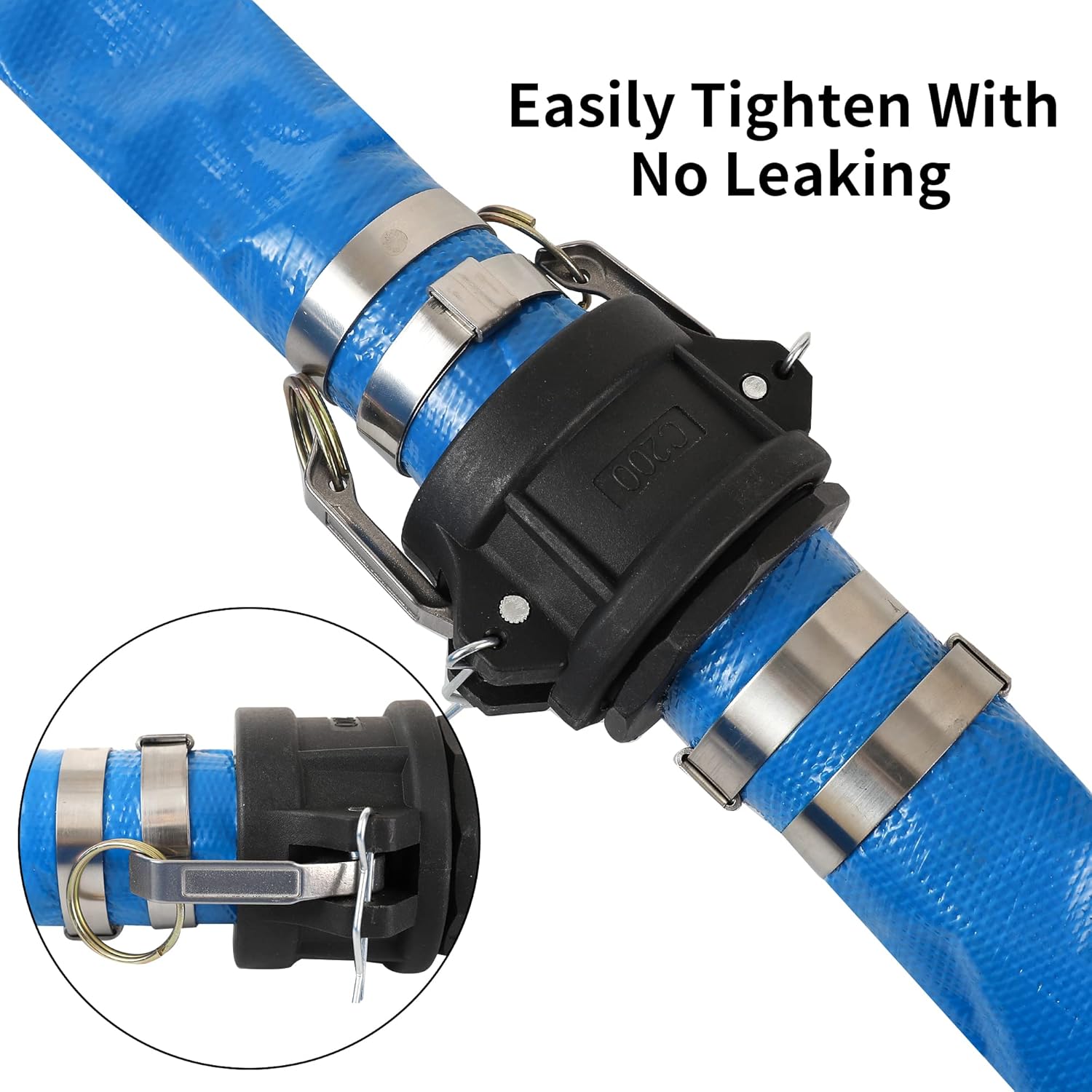 2" x 50' Blue PVC Lay-Flat Discharge Hose with Aluminum Camlock C and E Fittings