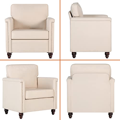 AILEEKISS Accent Chairs Set of 2 for Living Room Upholstered Arm Chairs Traditional Chesterfield Armchair Bedroom Reading Chairs for Adults Comfy Fabric Single Sofa Chair (2, Beige)