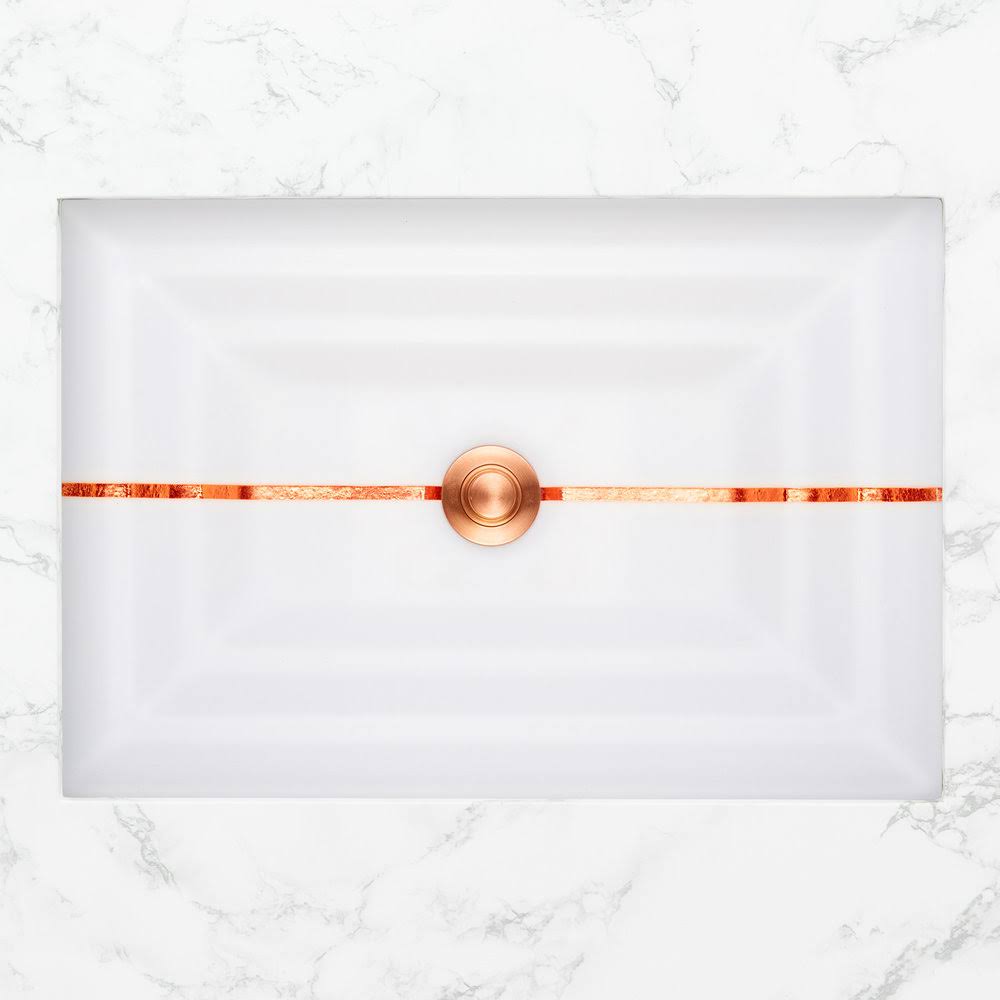 Linkasink AG01B-01COP Stripe Medium Rectangular Sink - White Glass with Copper Accent