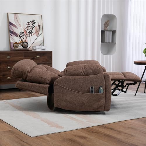 Light Grey Recliner Chair for Elderly | Tall and Big Man 400lbs | Chenille | Power Lift, Lay Flat, Stand Up, Wireless Charging Device, Extended Footrest, Massage Heat, Cup Holder, Lumbar Pillow