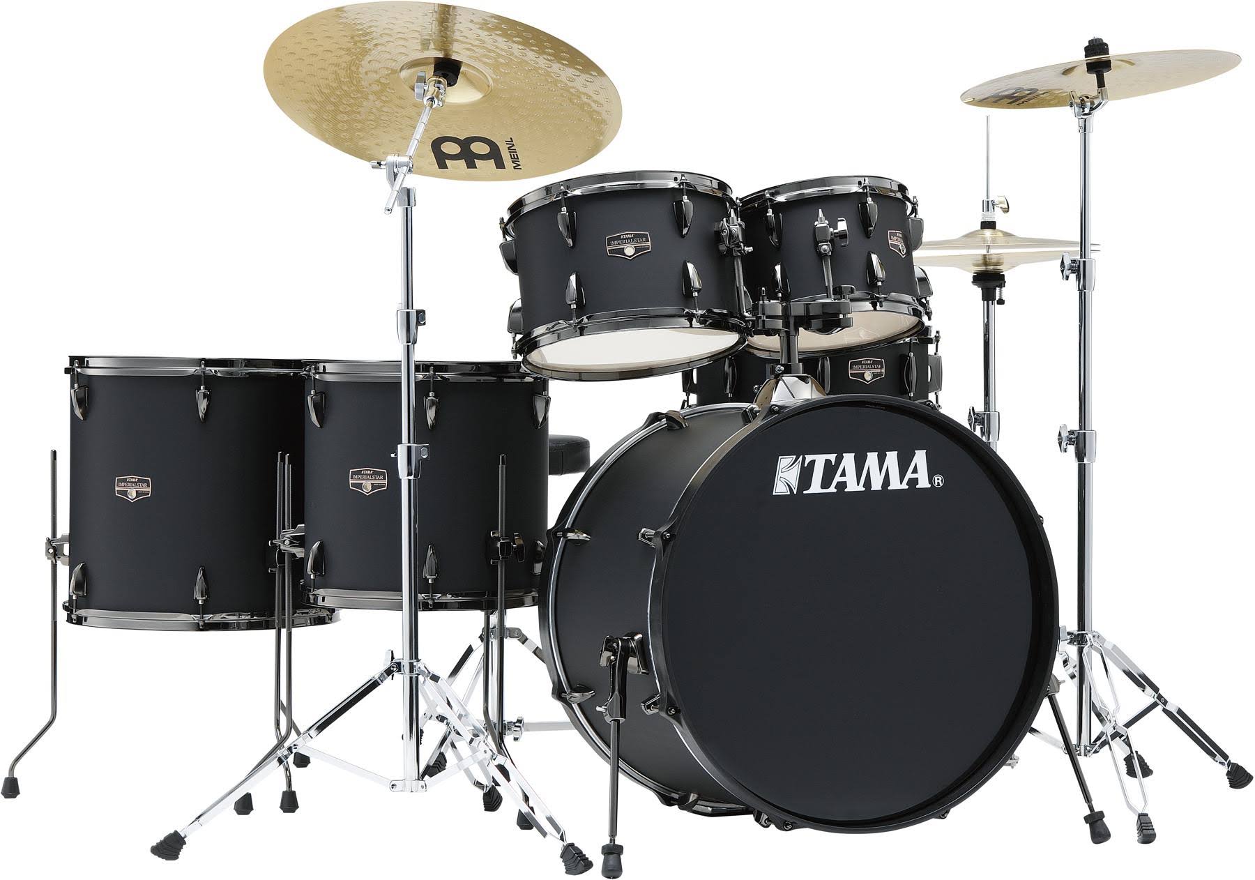Tama Imperialstar IE62C 6-Piece Complete Drum Set with Snare Drum and Meinl Cymbals - Blacked Out Black - Megean