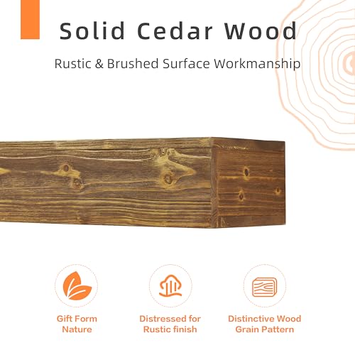 60" Rustic Wood Fireplace Mantel | Wall-Mounted & Floating Shelf for Home Decor