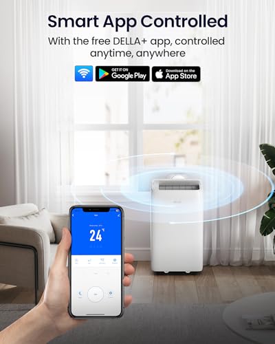 Della 14000 BTU Smart Inverter Ultra Quiet Energy-Saving Portable Air Conditioner, Cools Up To 450 Sq. Ft, with Remote & App Control, Dehumidifier & Fan, Sleep Mode.