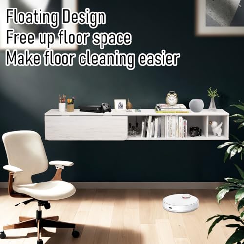 Pmnianhua 70'' Floating Desk with Storage Shelves,Wall Mounted Desk Laptop Computer Writing Study Table for Bedroom Small Space(Dark Grey)