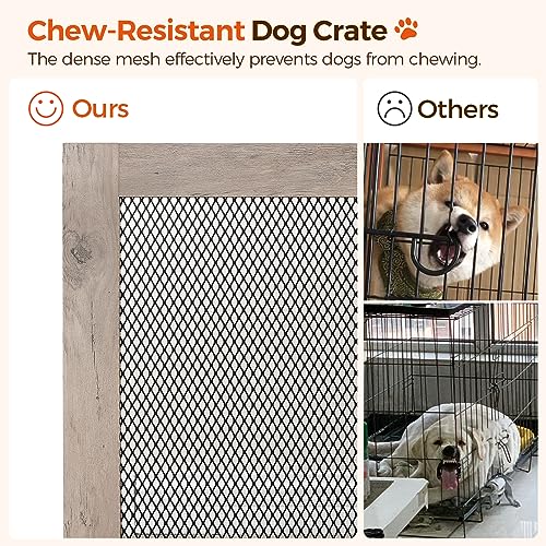Corner Dog Crate Furniture, Wooden Dog Kennel End Table, Decorative Pet Crate Indoor Use, Furniture Style Dog House for Small Medium Dog, Dog Cage TV Stand, Greige and Black DCHG0801