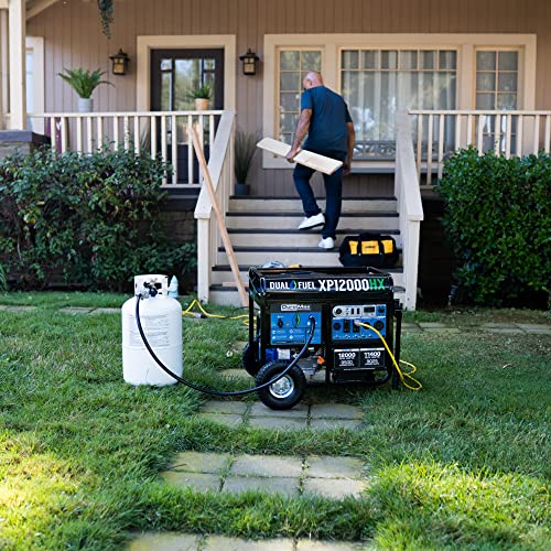 DuroMax XP13000HXT 13,000-Watt 500cc Tri Fuel Gas Propane Natural Gas Portable Generator with CO Alert, Black/Blue