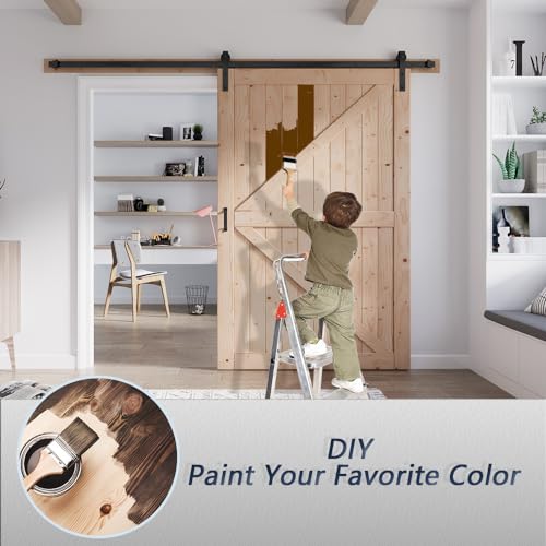 FREDBECK 48in x 80in Sliding Wood Barn Door with 8FT Barn Door Hardware Kit Included K Shape Solid Spruce Panel Sliding Door Double Surfaces Need to Assembly