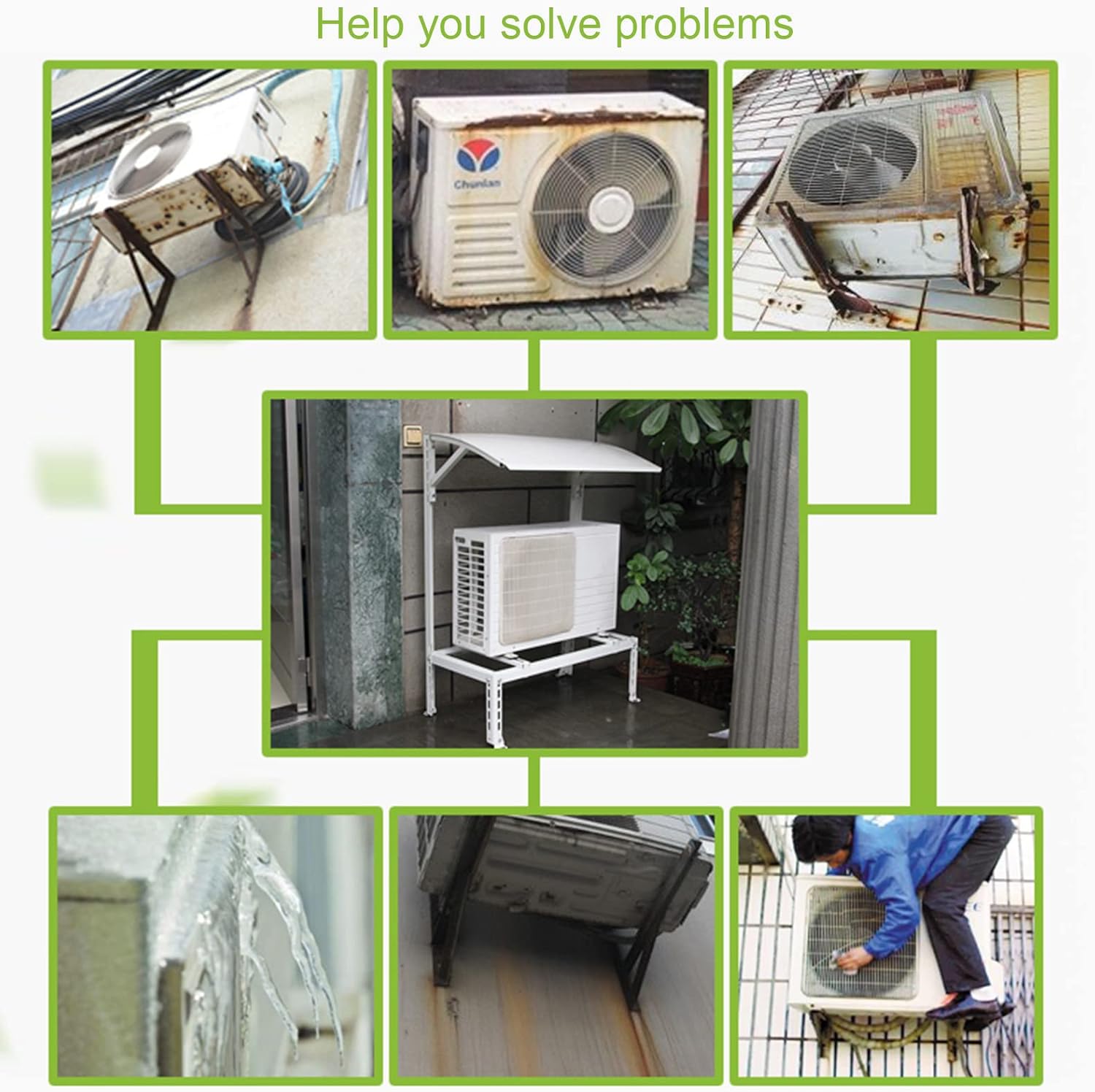Universal Ac Bracket Heat Pump Base - Heavy Duty Ground Stand Bracket with Ac Rain Cover for Outdoor Ac Unit - Mini Split Condenser Ground Mounting Stand - Upgrade Your Mini Split System!