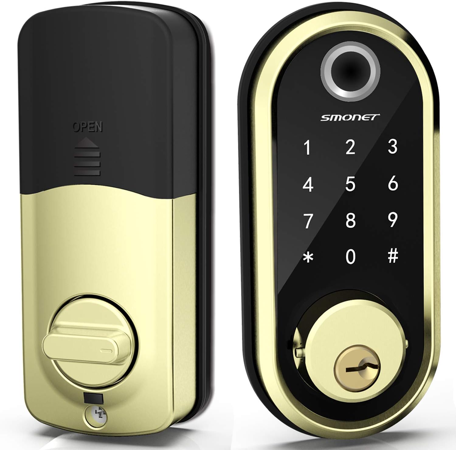 Smart Lock, SMONET Keyless Entry Door Lock Fingerprint Door Lock with Keypads, Smart Lock Deadbolt with IC Card, Touchscreen Keypad, Auto Lock, Remote Share, APP Control for Home, Apartment(2 Keys)