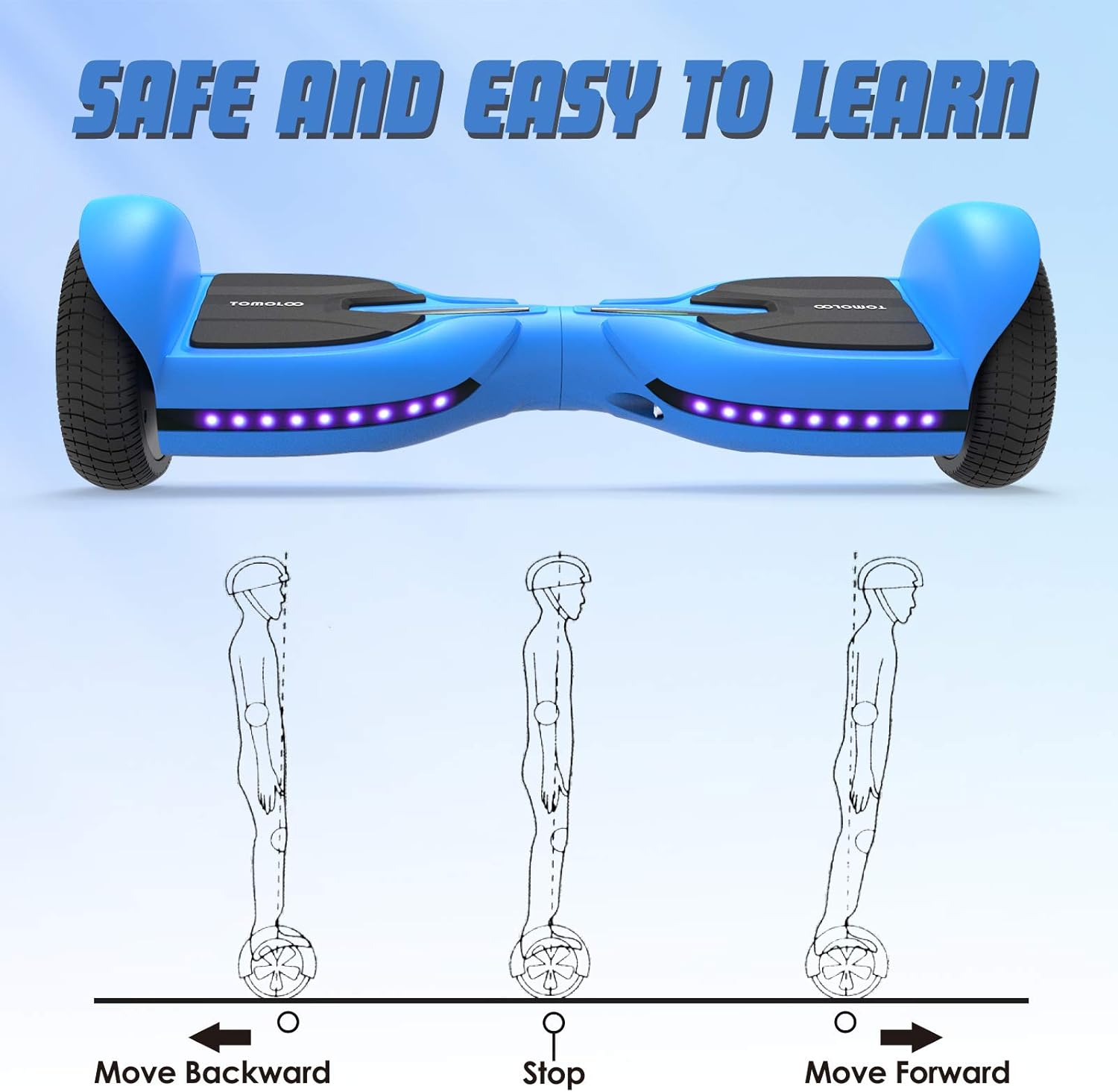 TOMOLOO Hoverboard with Bluetooth and Lights of Music Rhythmed, Solid Rubber Tires Hover Board with UL2272 Certified, 6.5 Inch Two-Wheel Hoverboard for Adults and Kids
