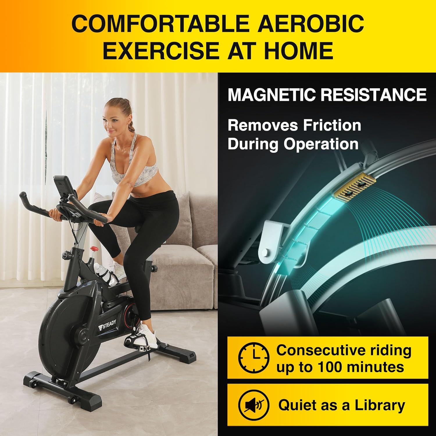 STEADY JAPAN Stationary Exercise Bike for Home - Cycling Bike with LCD Monitor & Comfortable Seat Cushion, ST128