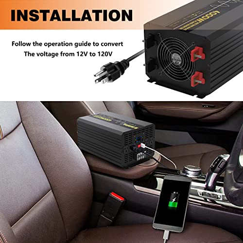 SL Euthtion 3000W/6000W(Peak) Pure Sine Wave Car Power Inverter 12V DC to 120V AC 60HZ with LCD Display, USB Port, Wireless Remote Control（10M for Car Home Laptop Truck …