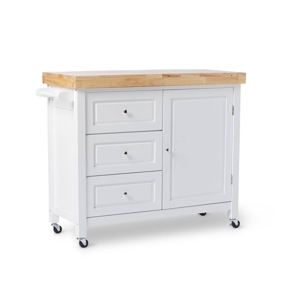 Copper Grove Macaulay Natural Rubberwood Kitchen Island Cart - White