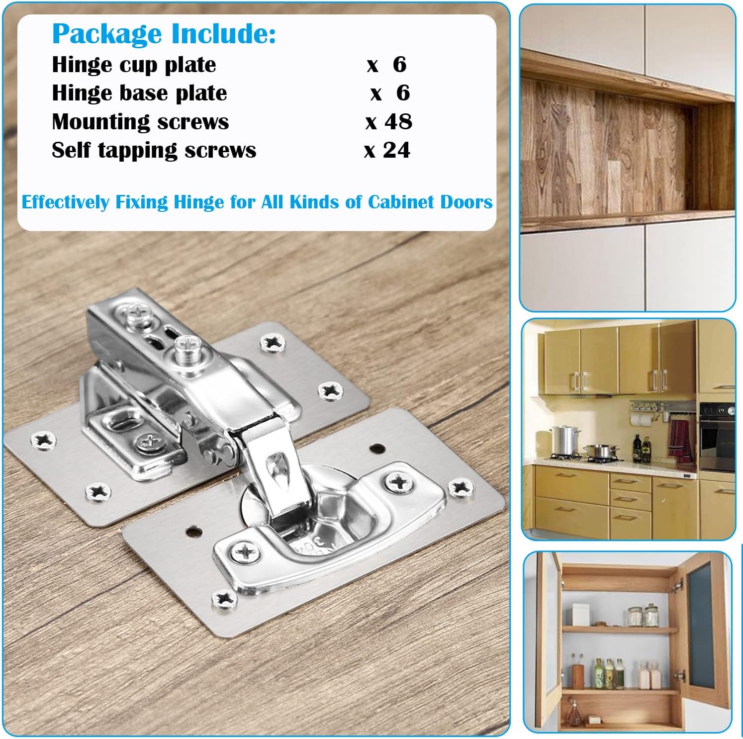 12-Pack Hinge Repair Kit - Cabinet Hinge Repair Plate Stainless Steel Door Hinge Repair Kit, Hinge Fixing Plate for Kitchen Cabinet Hinge Repair Brackets with Mounting Screws