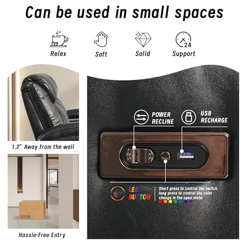 Power Loveseat Recliner Chair, Electric Home Theater Seating with Storage Armrest, Wall Hugger RV Double Reclining Sofa Chairs with Outlet/LED Light/Cup Holder for Living room (Brown)