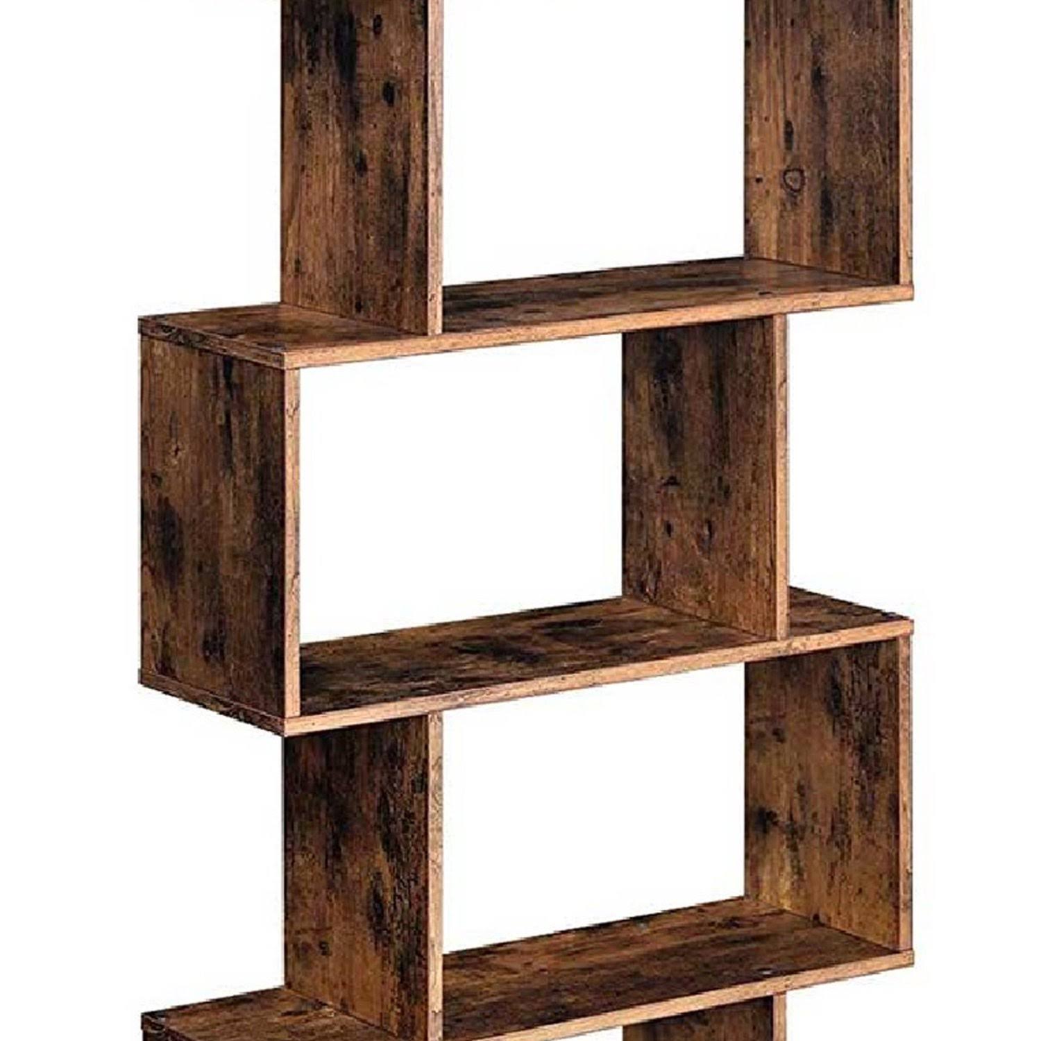5 Tier Freestanding Wooden Bookcase with Zig Zag Design, Rustic Brown
