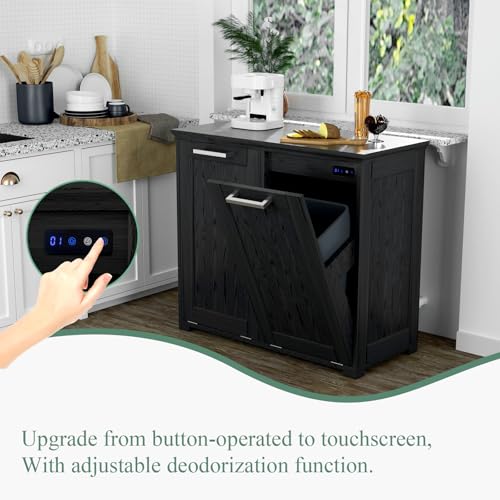 Wooden Tilt Out Trash Cabinet, Hidden Trash Can Cabinet 10-Gallon Garbage Cabinet for Kitchen, Living Room & Bathroom White Finish