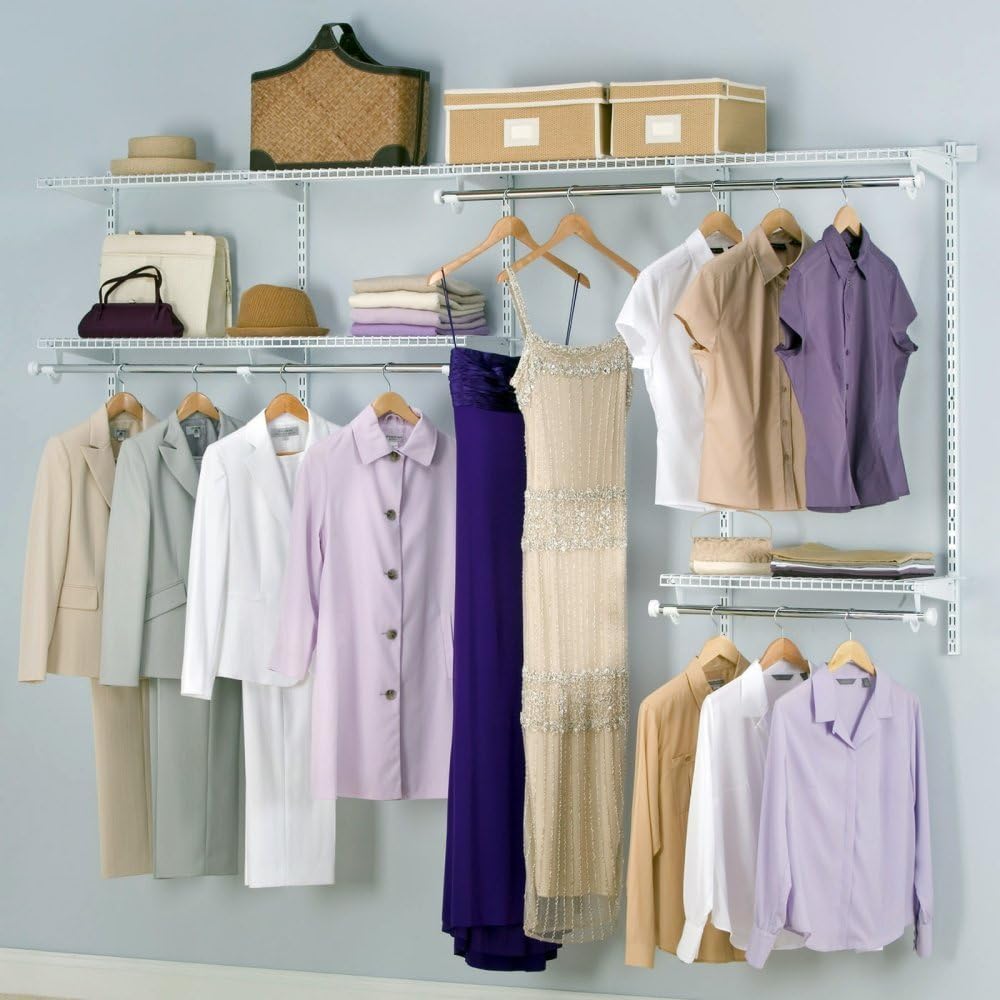 Rubbermaid FastTrack Closet Kit, White, 6-10 Ft., Wire Shelving Kit with Expandable Shelving and Telescoping Rods, Custom Closet Organization System, Easy Installation