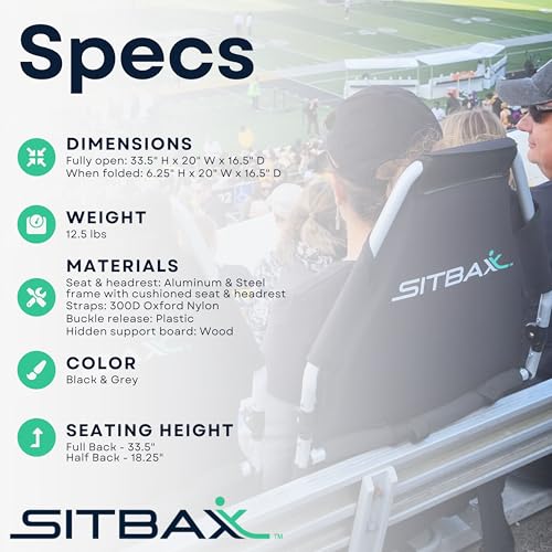 Padded Bleacher Seat – The Ultimate Reclining Stadium Chair with Full Back & Neck Support and 360° Swivel – Lightweight, Foldable, and Portable with Backpack Straps - Patent Pending