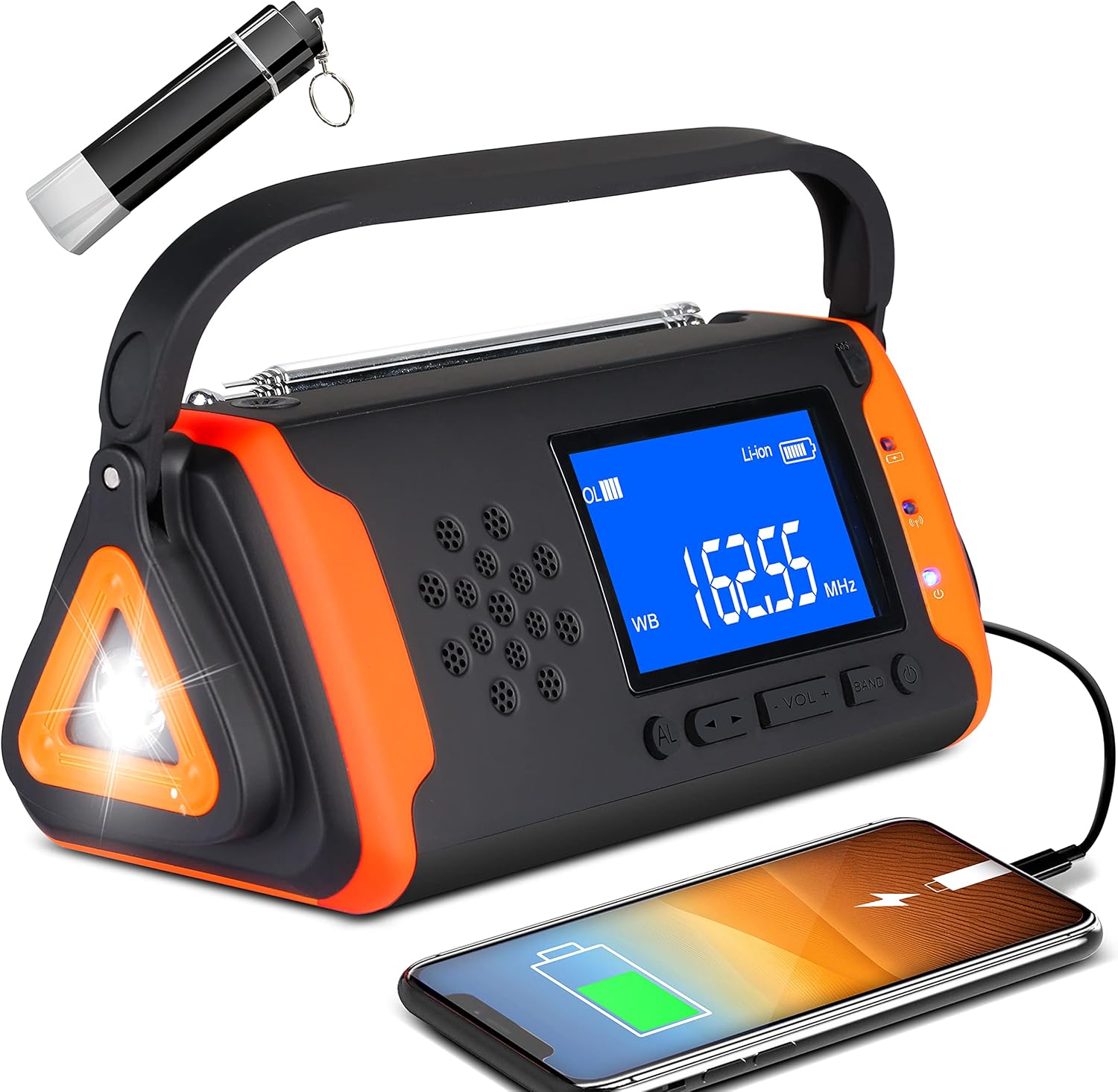 Emergency Weather Crank Radio 4000mAh - Portable, Solar Powered, Hand Crank, AM/FM/NOAA Weather Alert Radio, Aux Music Play, USB Cell Phone Charger, SOS Alarm, LED Flashlight for Hurricanes,Tornadoes