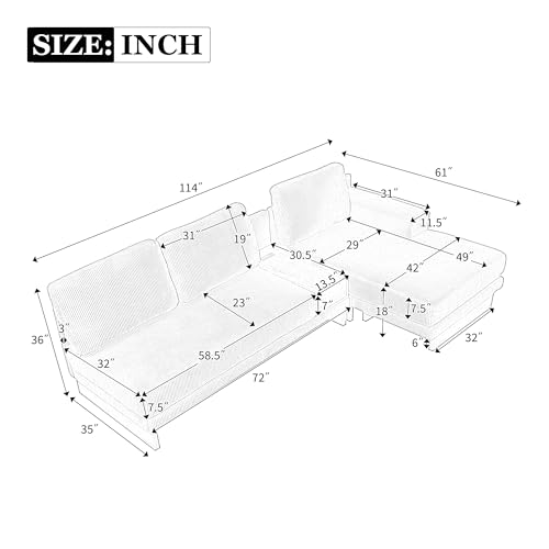 114" L-Shaped Sofa Sectional Sofa with Two USB Ports and Two Power Socket, Modern Couch Set with a Storage Drawer and a Reversible Chaise Lounge for Living Room (Grey)