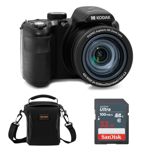 Kodak PIXPRO AZ425 Astro Zoom 20MP Full HD Digital Camera, Red, Bundle with 32GB Memory Card and Camera Bag