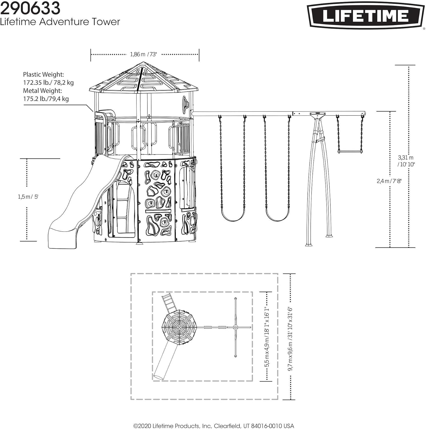 Lifetime 290633 Adventure Tower Swing Set, Earthtone