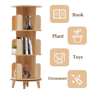 Fichiouy Wood 3 Tier Floor Standing 360 Rotating Bookshelf for Bedroom Living Room Office - Curated Treasures Market