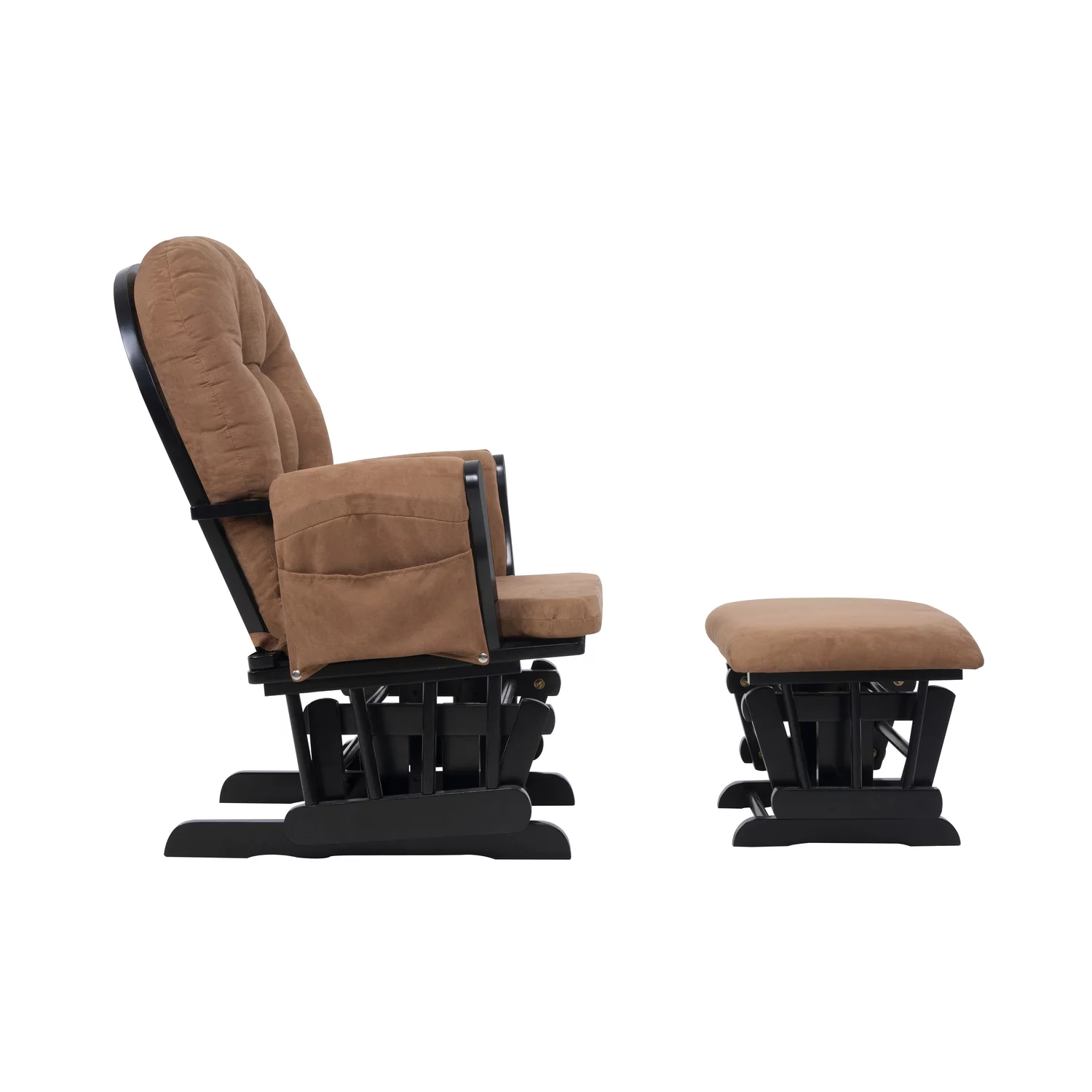 Nursery Glider & Ottoman Sets, Reclining Swivel Glider Rocker with Ottoman, Nursery Rocking Chair for Baby Room, Upholstered Nursery Recliner Glider with Ottoman, Padded Arms - Chocolate, Black