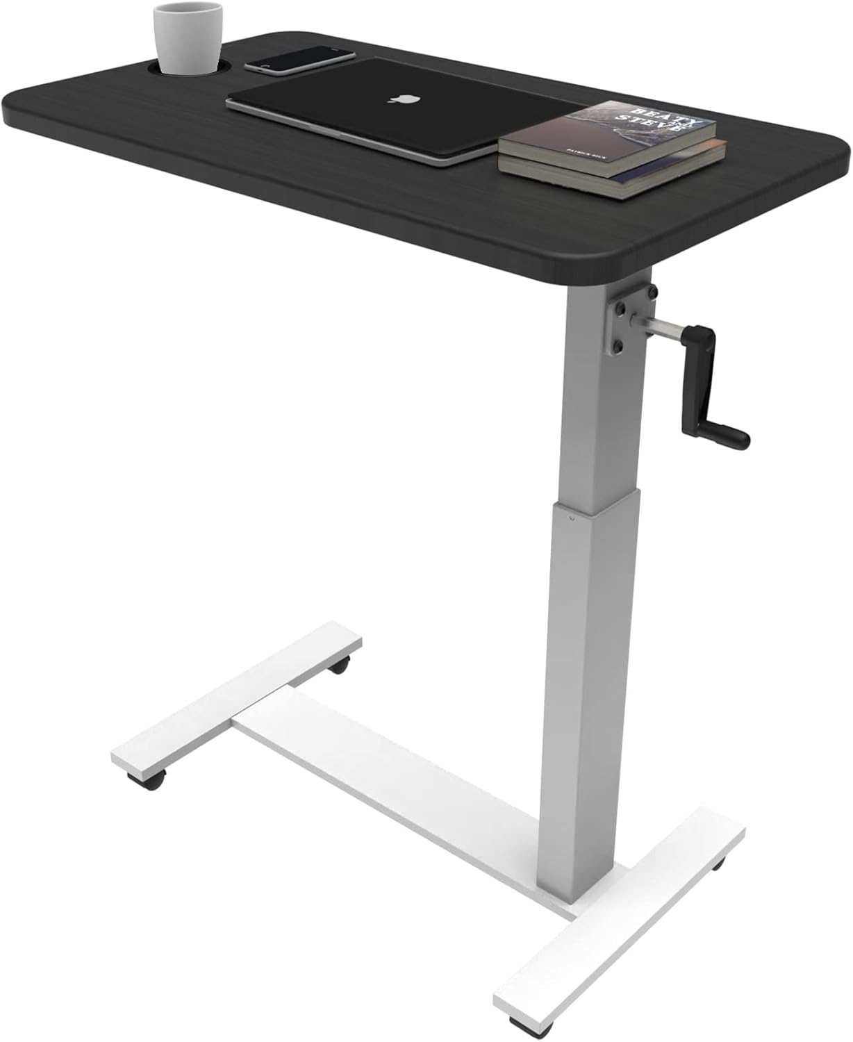 Balee Mobile Laptop Standing Table Rolling Computer Workstation Cart by Crank Height Adjustable from 26” to 39” with Brake Casters Desk for Lectern and Podium Use