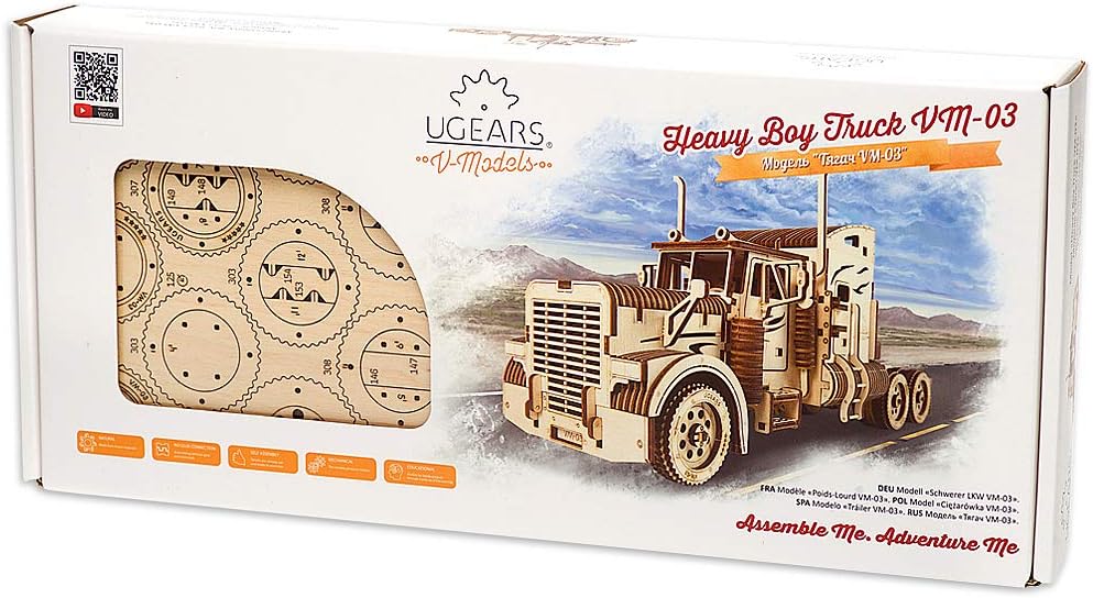 UGEARS Models 3-D Wooden Puzzle - Mechanical Heavy Boy Truck VM-03 Wooden Model Kit for Adults and Teens