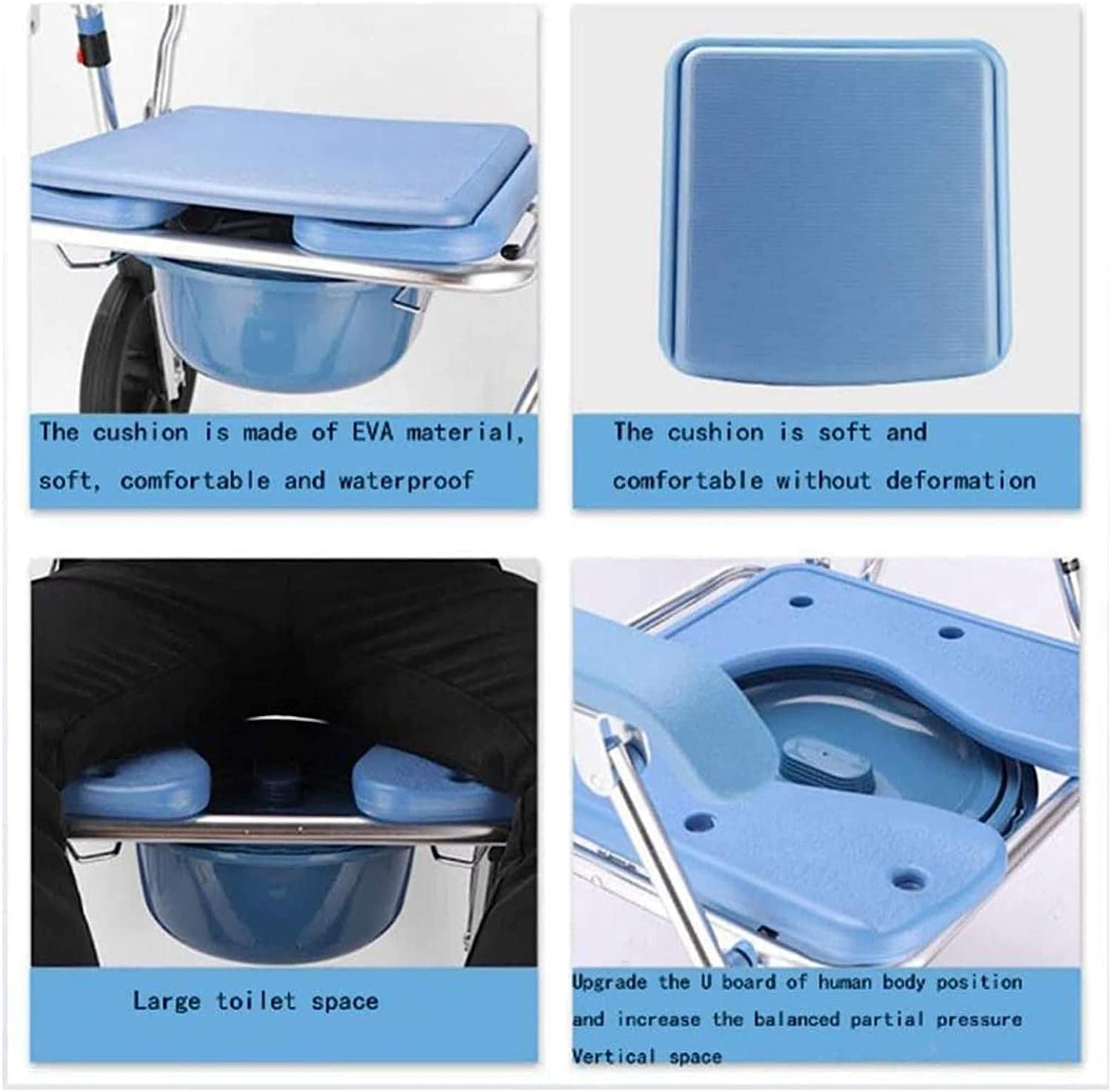 MaGiLL Toilet Wheelchair - Aluminium Shower Commode Chair with Detachable Bucket - for Elderly Seniors Disabled Pregnancy Comfort - Bedside Commode with Wheels - Wheelchair with Toilet Seat A (A)