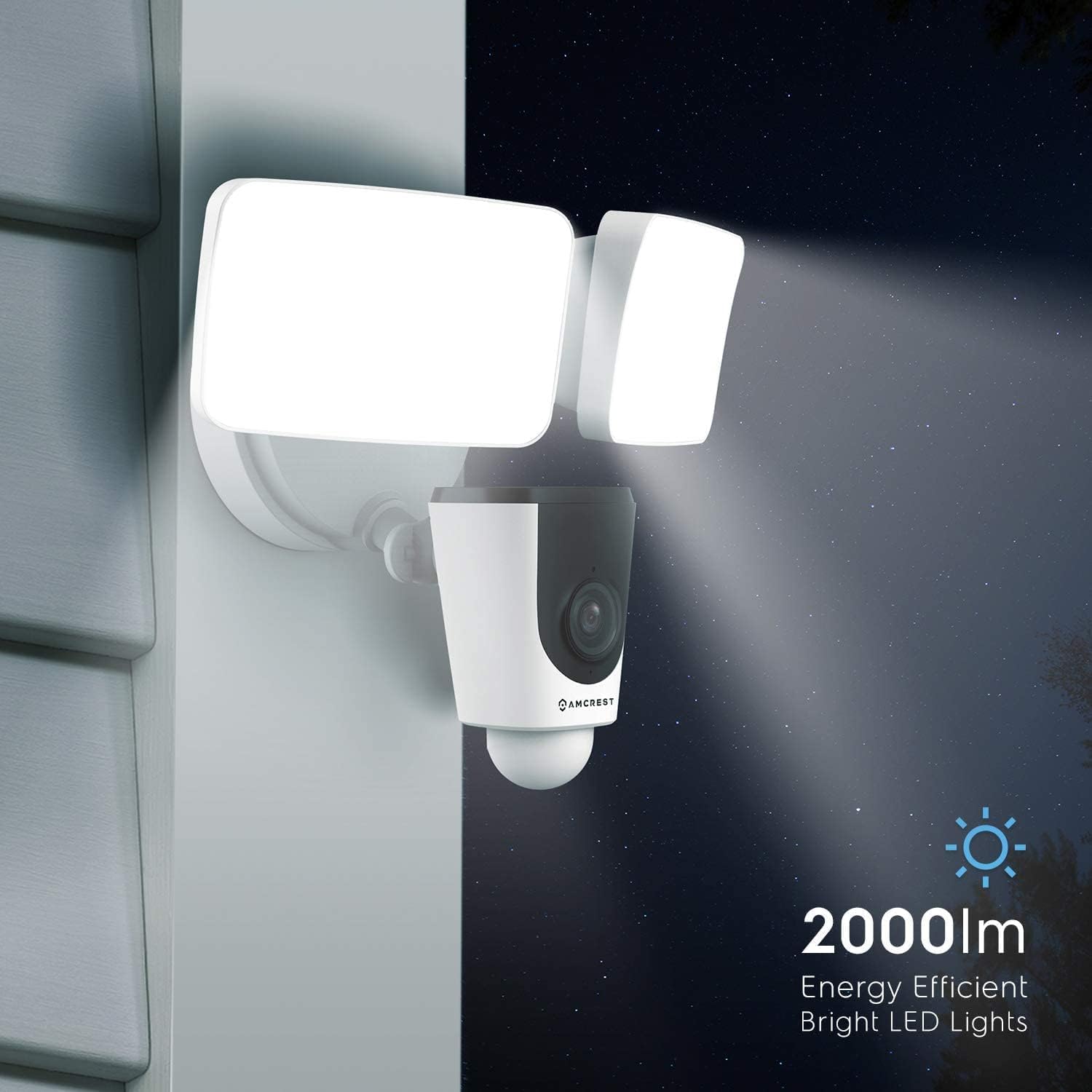 Amcrest Floodlight Camera, Smart Home 1080P Security Outdoor Camera Wireless WiFi with Flood Light, Built-in Siren Alarm, 114�� View, IP65 Waterproof, MicroSD & Cloud Storage, ASH26-W