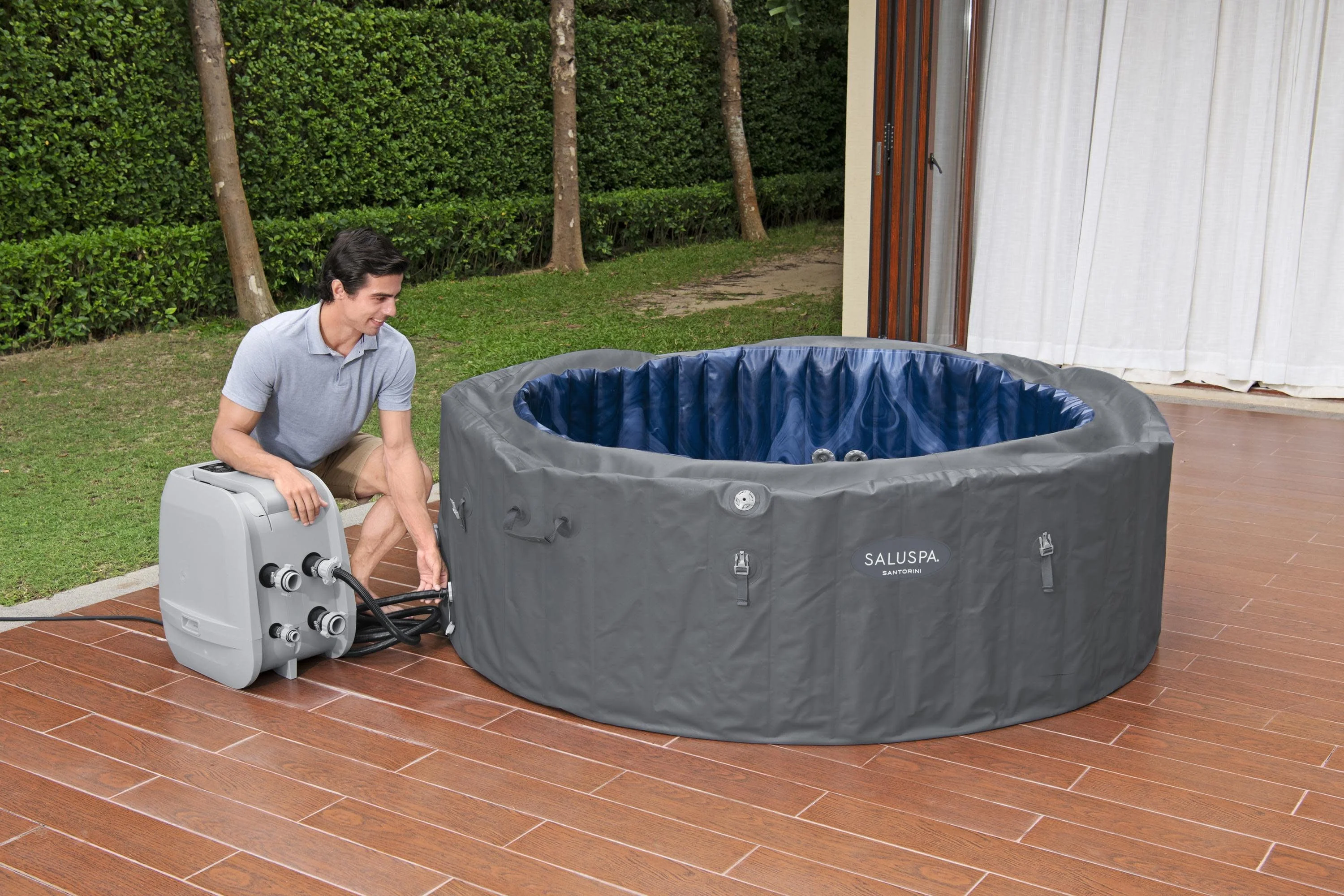 SaluSpa Santorini Inflatable Hot Tub with ColorJet LED Light 5-7 person, Maximum Temperature of 104˚F