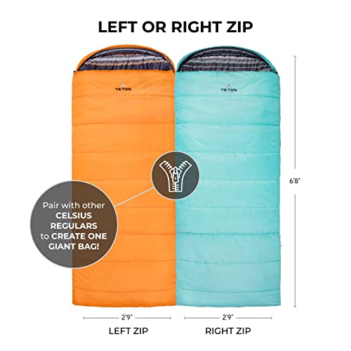 TETON Celsius Regular, 0 Degree Sleeping Bag, All Weather Bag for Adults and Kids Camping Made Easy and Warm Compression Sack Included