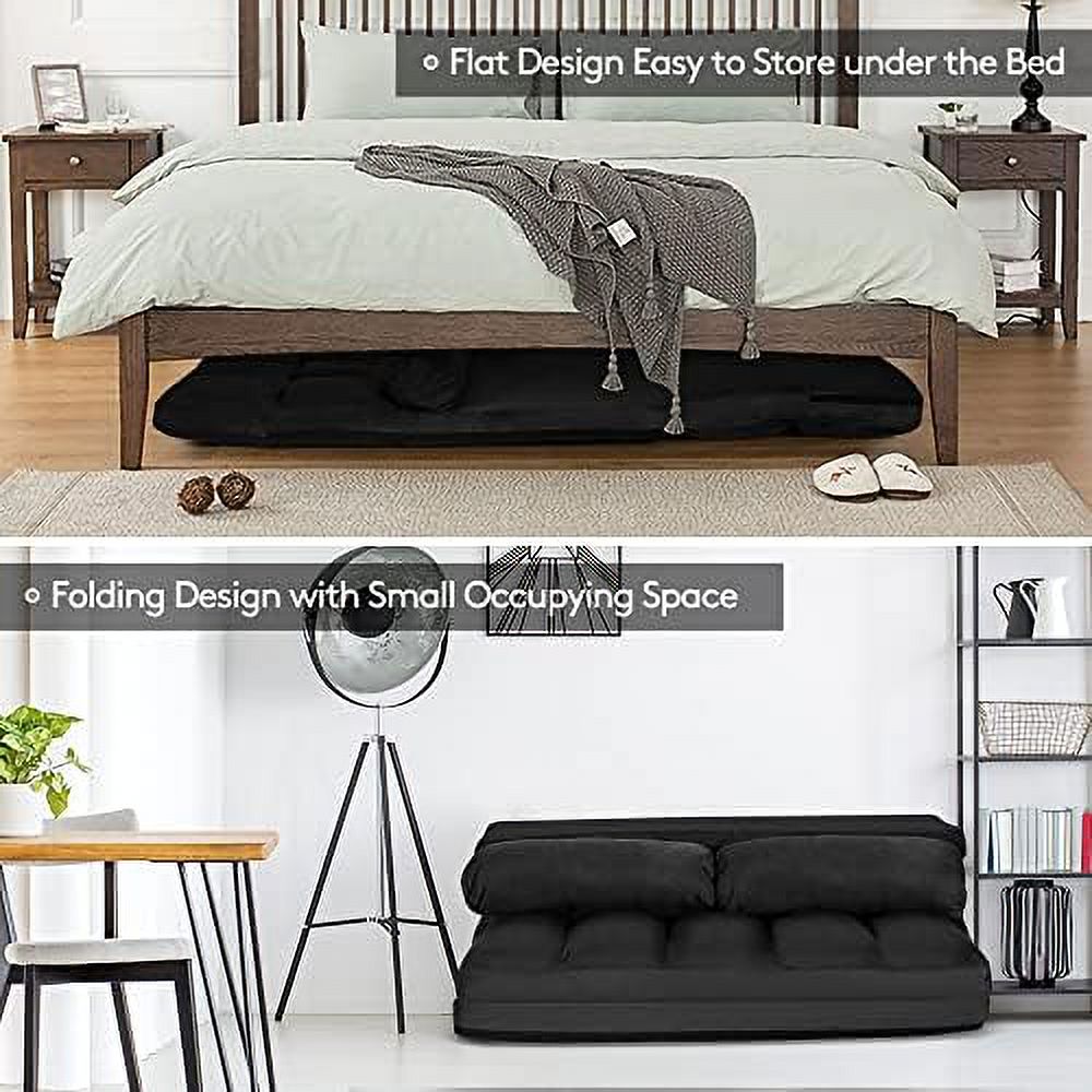 RUNFAYBIU Foldable Floor Sofa  6-Position Adjustable Lounge Couch with 2 Pillows &amp; Suede Cloth Cover  Modern Lounge Mattress Video Gaming Lazy Couch  Floor Seating Sofa  71" x 44.
