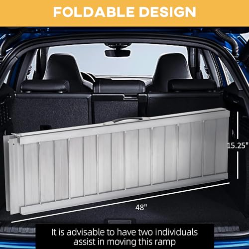 HOMCOM Wheelchair Ramp 6FT, Foldable Aluminum Threshold Ramp with Non-Slip Surface and Handle, 600lbs Weight Capacity, Suitcase Handicap Ramp for Home, Doorways, Curbs, Steps