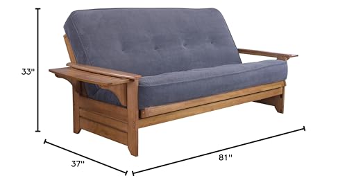 Lakeshore Complete Futon - Frame and Mattress Set - Arm Tray, 8" Innerspring Full Size Sofa Bed Sleeper (Black, Full)