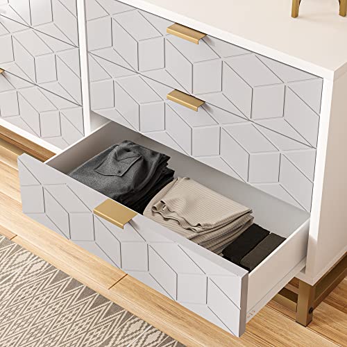 Senfot White 6 Drawer Dresser for Bedroom, Modern Dressers & Chests of Drawers, Wood Dresser Chest Organizer with Metal Legs, Large Drawers for Bedroom, Hallway