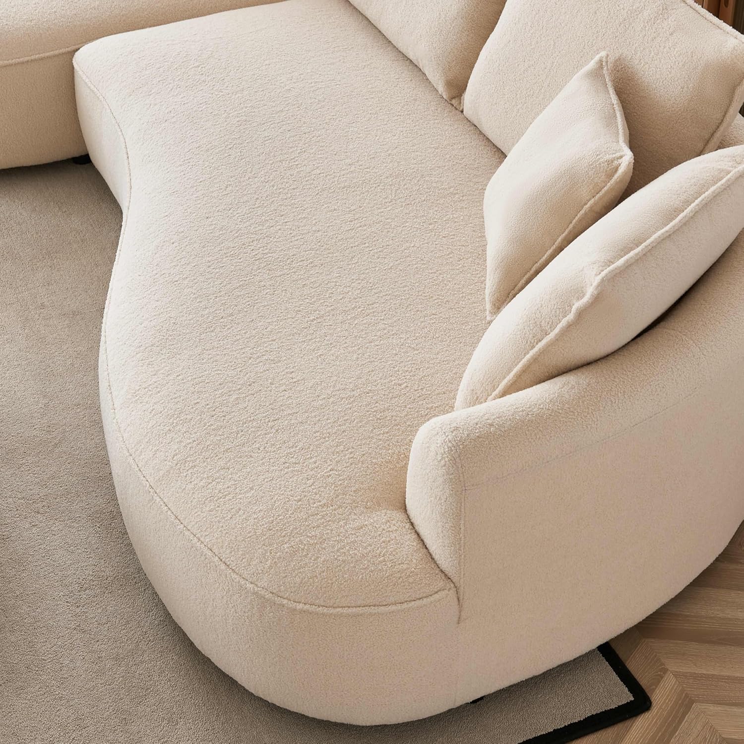 JUSTONE122.8 Curved Sofa Modern Curved Couch Living Room Modular Sectional Sofa, Mid Century Upholstered Couch Boucle Fabric Sofa for Bedroom Apartment Left Hand Facing(Beige)