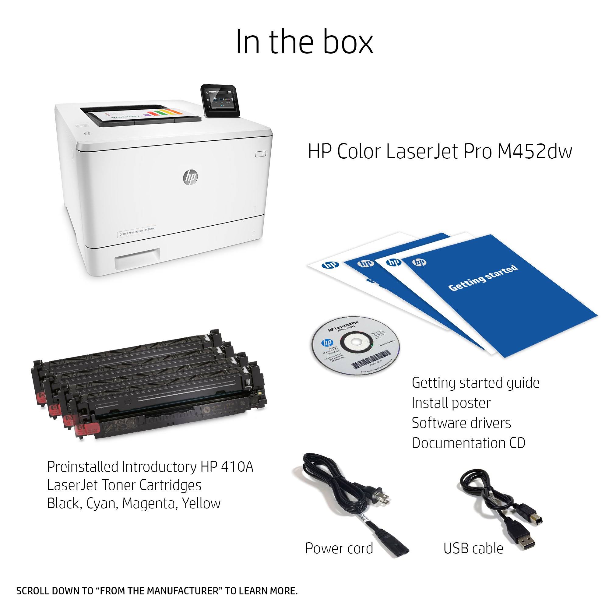 HP LaserJet Pro M452dw Wireless Color Laser Printer with Duplex Printing (CF394A)