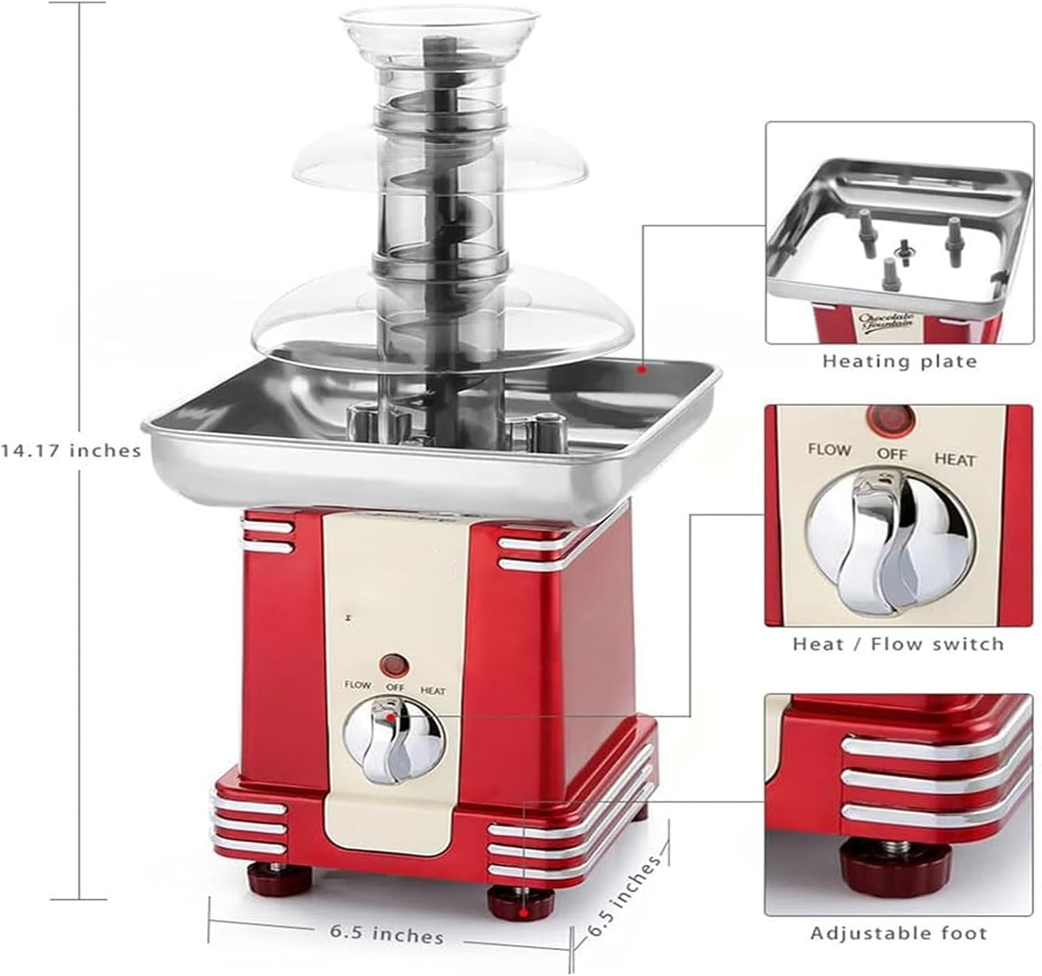 80W Electric Chocolate Fountain, 3 Tier Cascading Fondue Set with Hot Melting Pot Base, Stainless Steel Dip & Share Machine for Parties Weddings Family Gathering