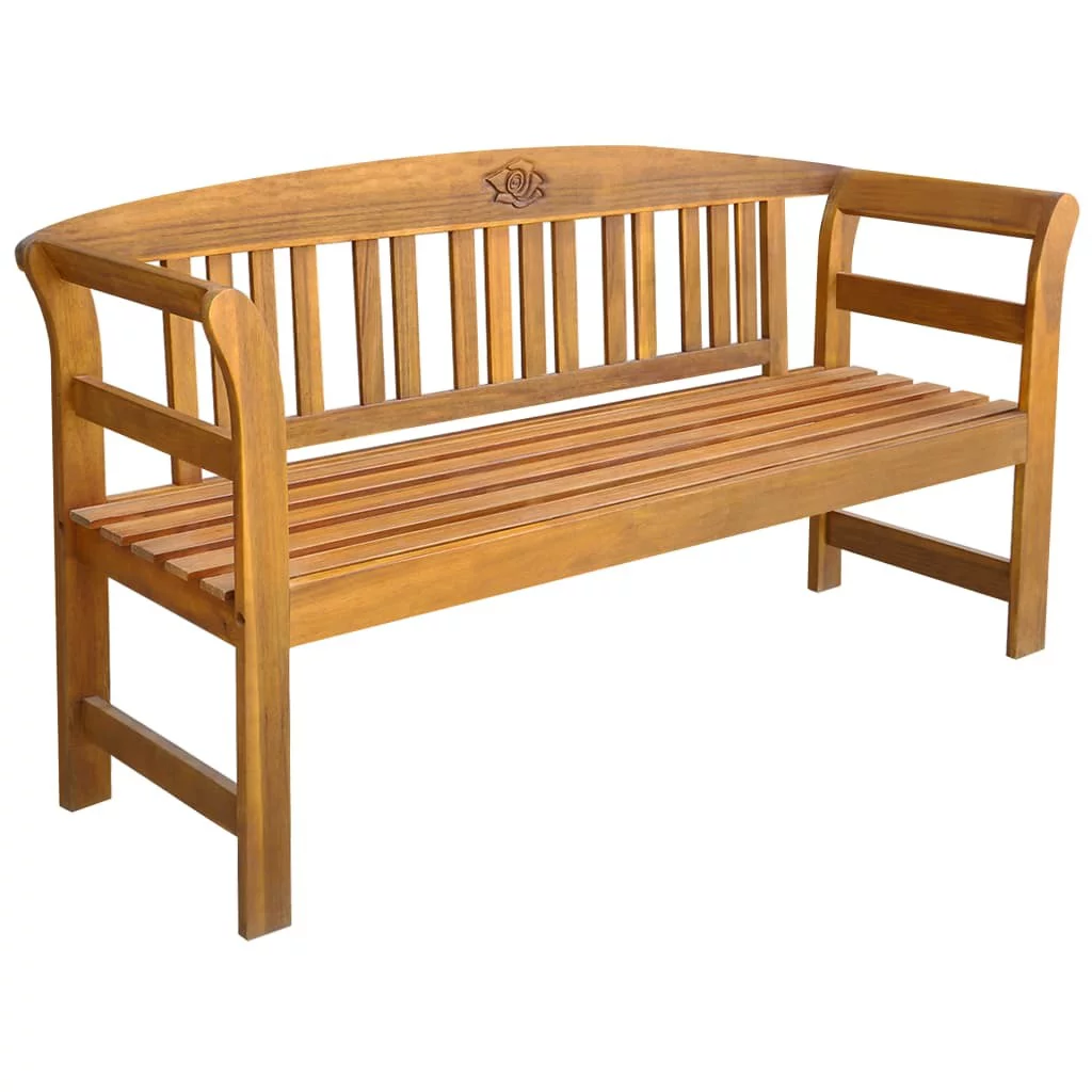 Rose Engraved Acacia Wood Patio Bench - Elevate your outdoor space with elegance and comfort!