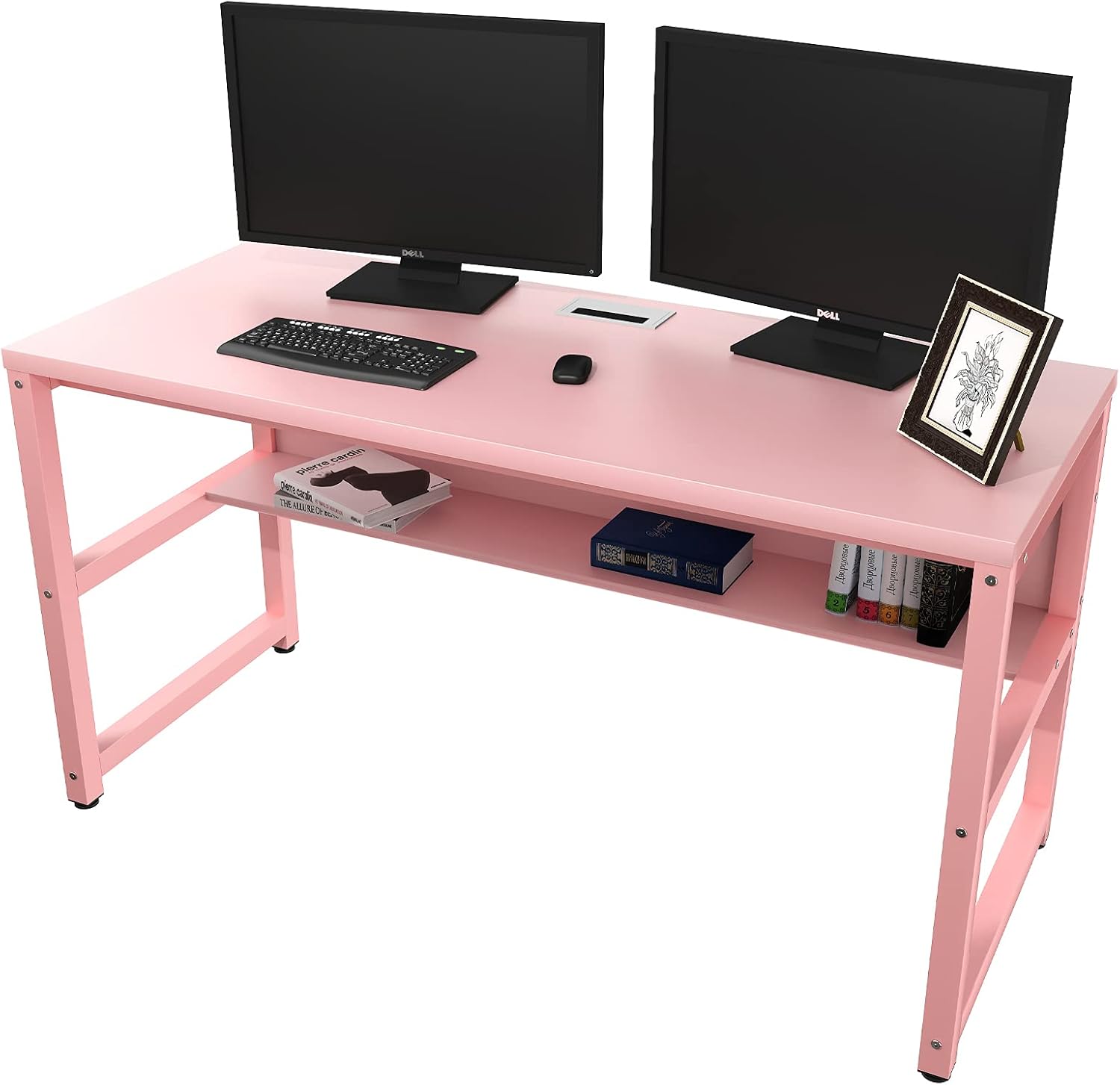 TOPSKY Computer Desk with Bookshelf/Metal Hole Cable Cover 1.18 Thick Desk (47, Espresso Gray)