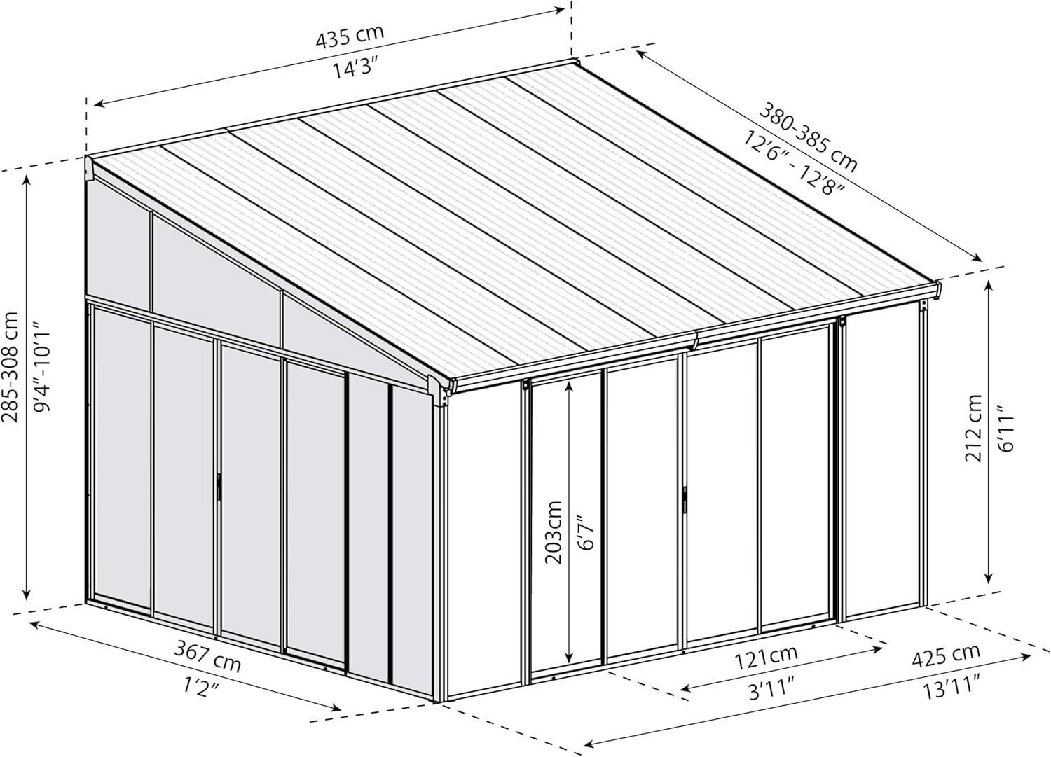 Palram - Canopia SanRemo 13x14 Enclosed Patio Cover with Screen Doors, Gray DIY Sunroom Kit Lean to Gazebo with Walls to Cover Patio Furniture, Deck, & Porch, UV Protected Polycarbonate Shelter